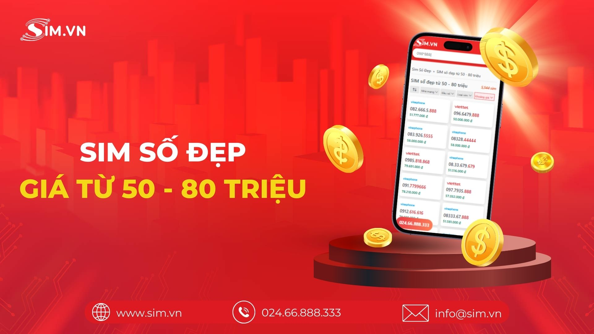 Sim số đẹp giá từ 50 triệu - 80 triệu 