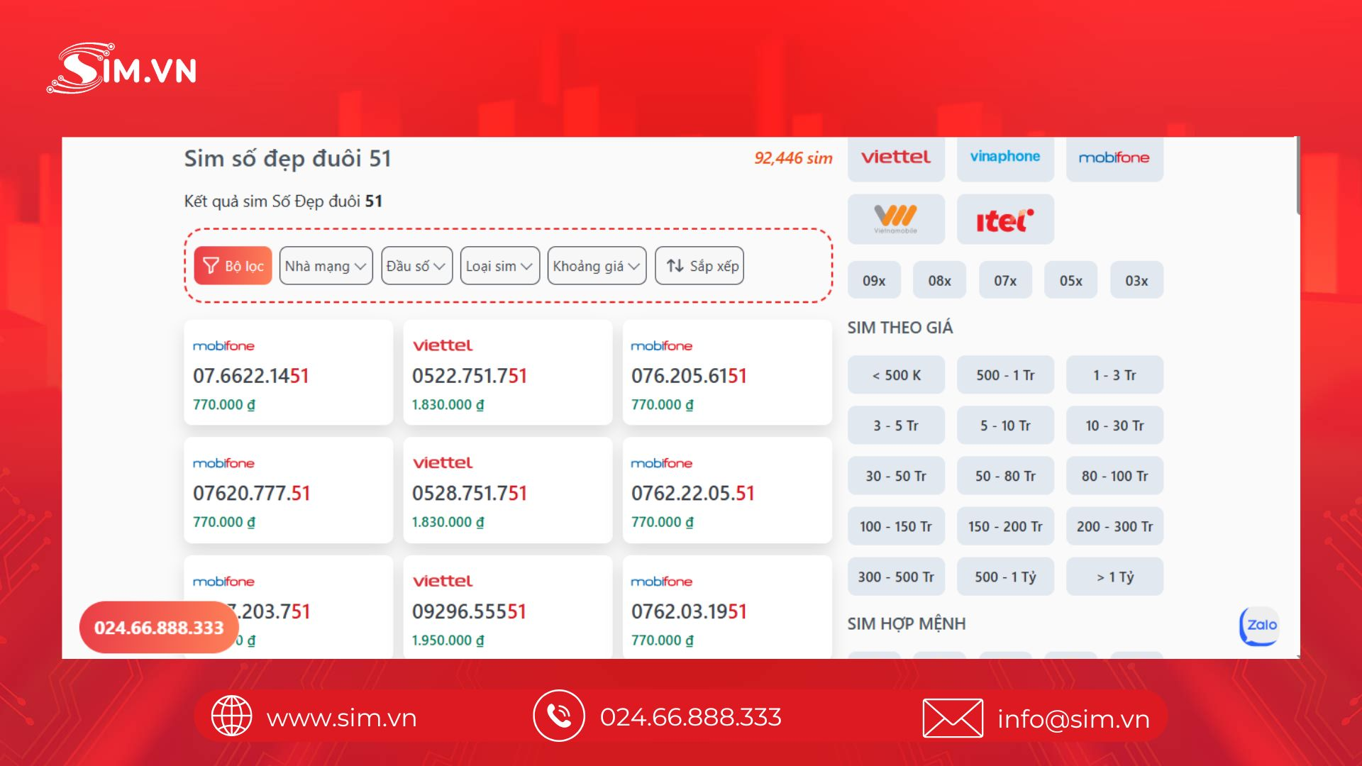 Sim số đẹp đuôi 51
